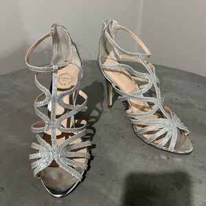 Silver sparkling heels.